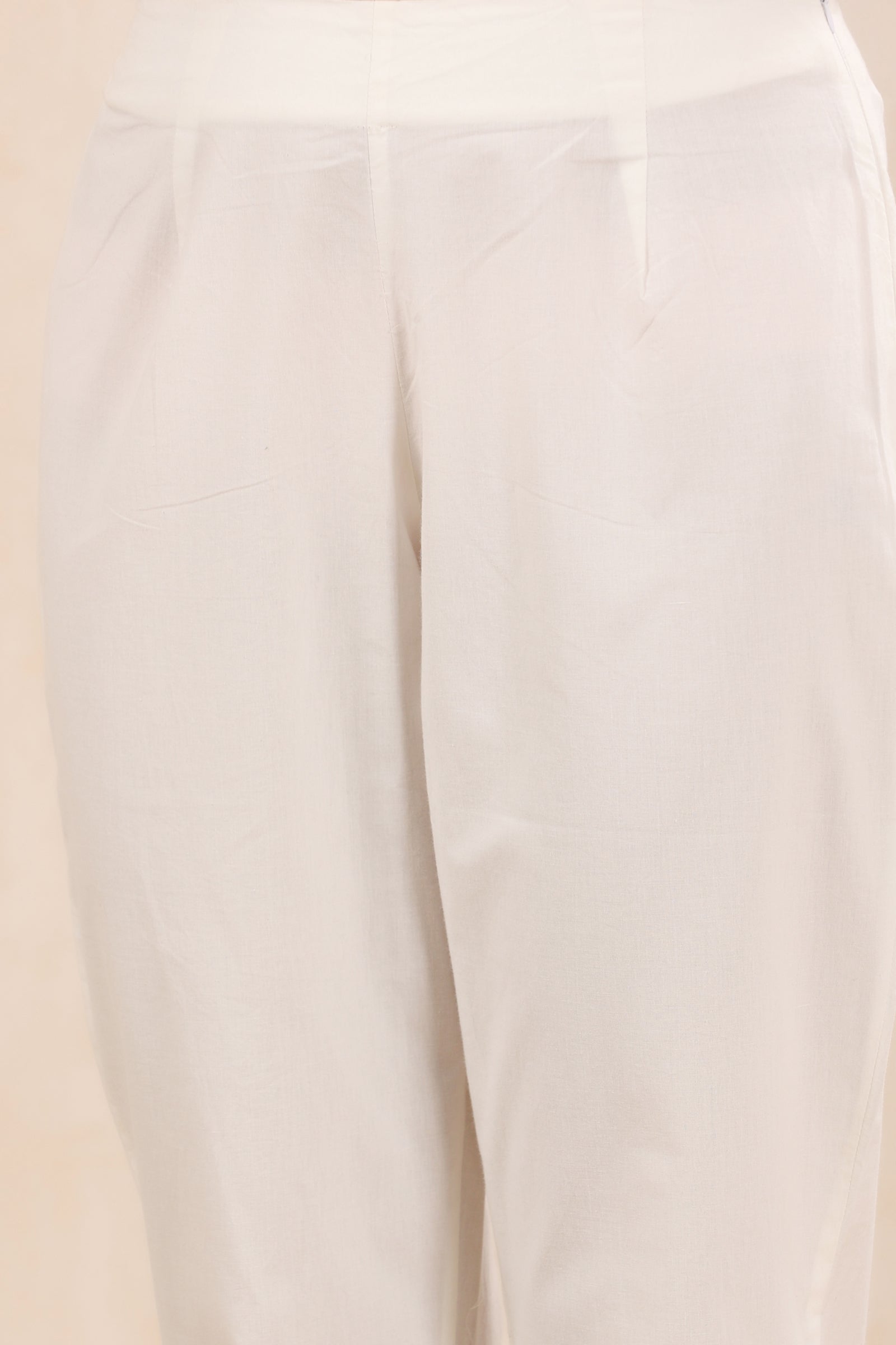 Mehrab Solid White Relaxed Fit Cotton Pants - shahenazindia
