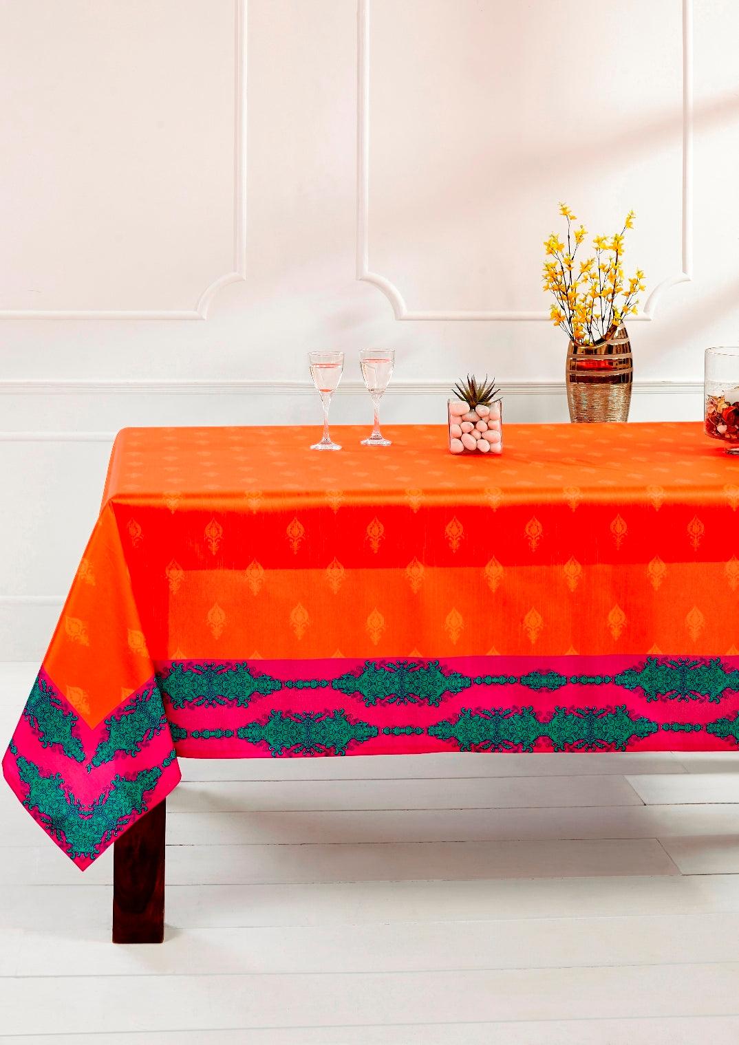 Orange Ornamental Printed Table Cover - shahenazindia