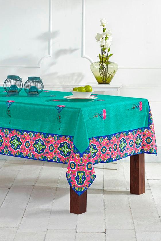 Ornamental Lotus Printed Table Cover - shahenazindia