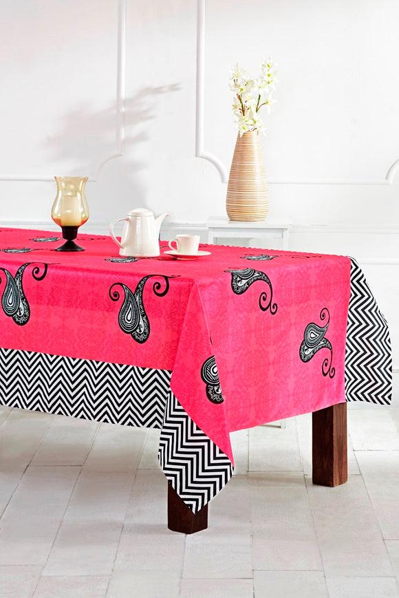 Pink Paisely Printed Table Cover - shahenazindia