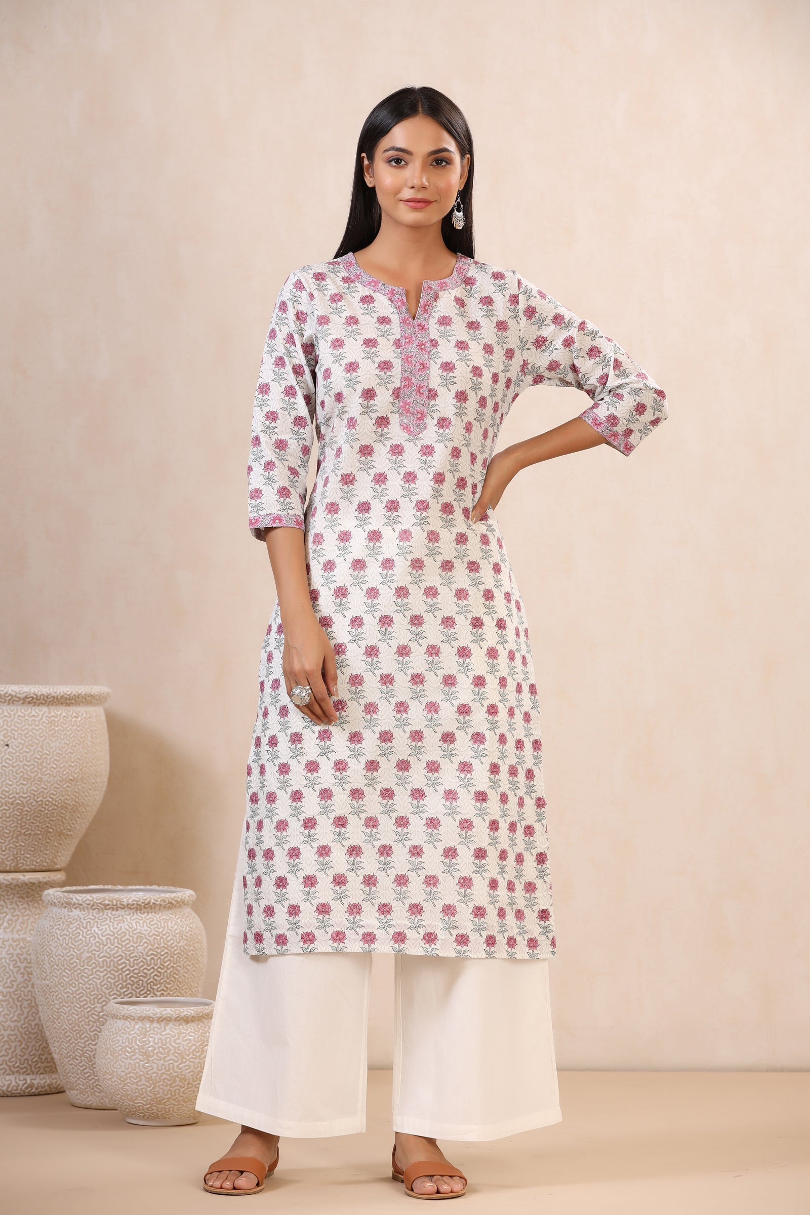 Rozana Rabia Kamal Booti Straight Cotton Kurta - shahenazindia