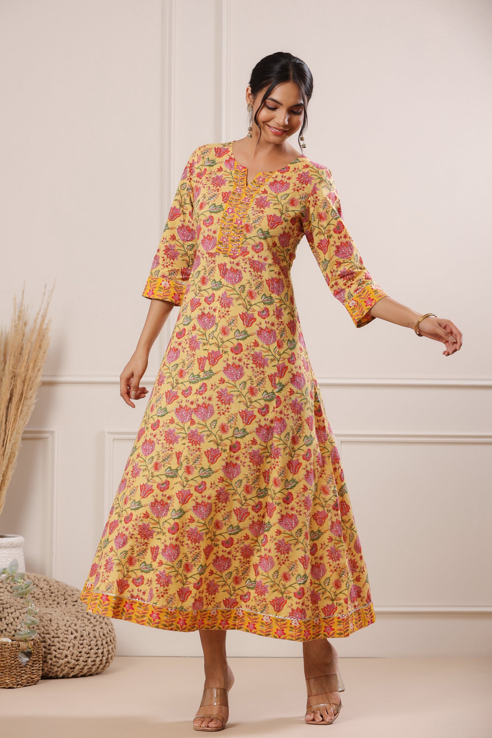 Shazneen Floral Summer Cotton Dress - shahenazindia