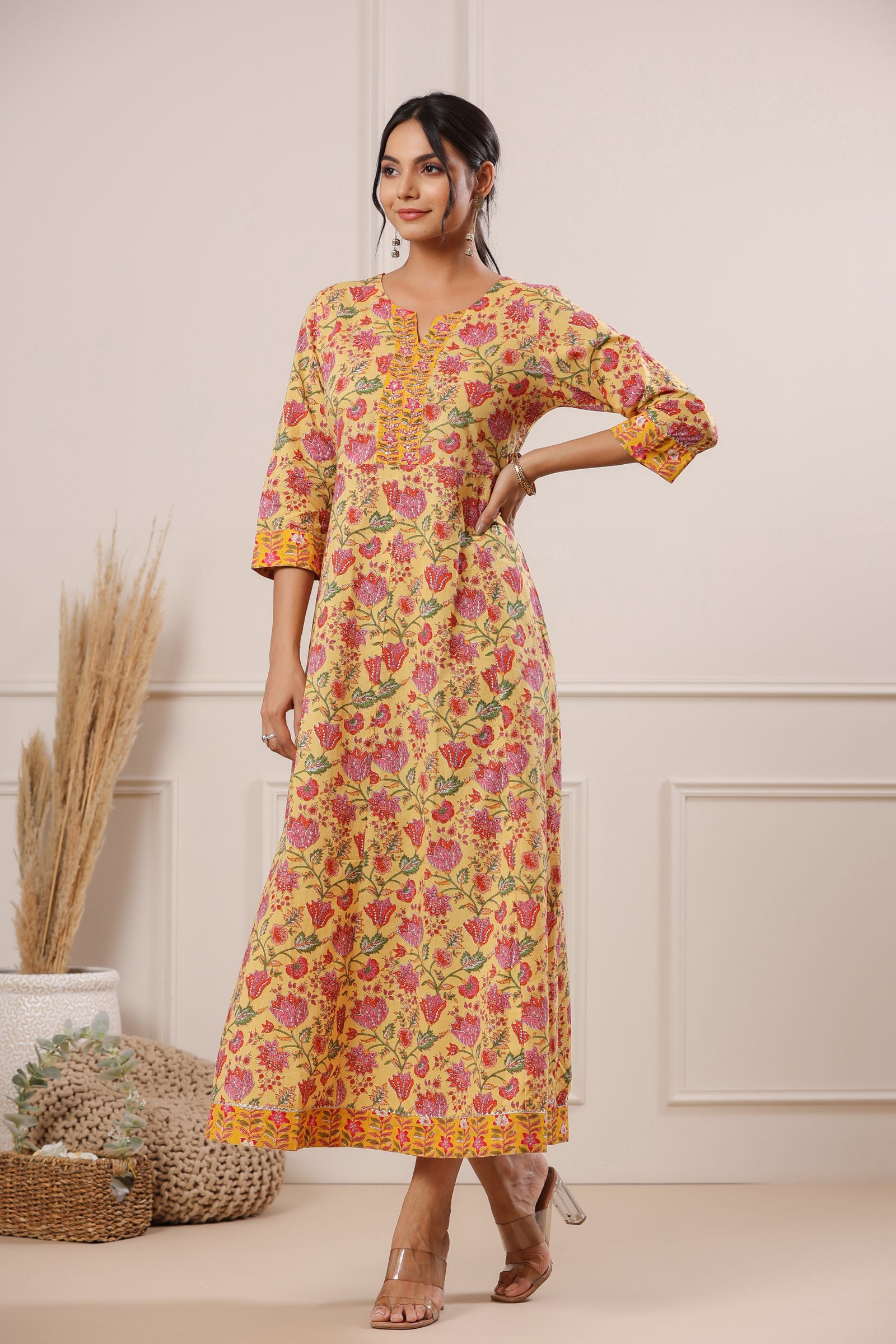 Shazneen Floral Summer Cotton Dress - shahenazindia