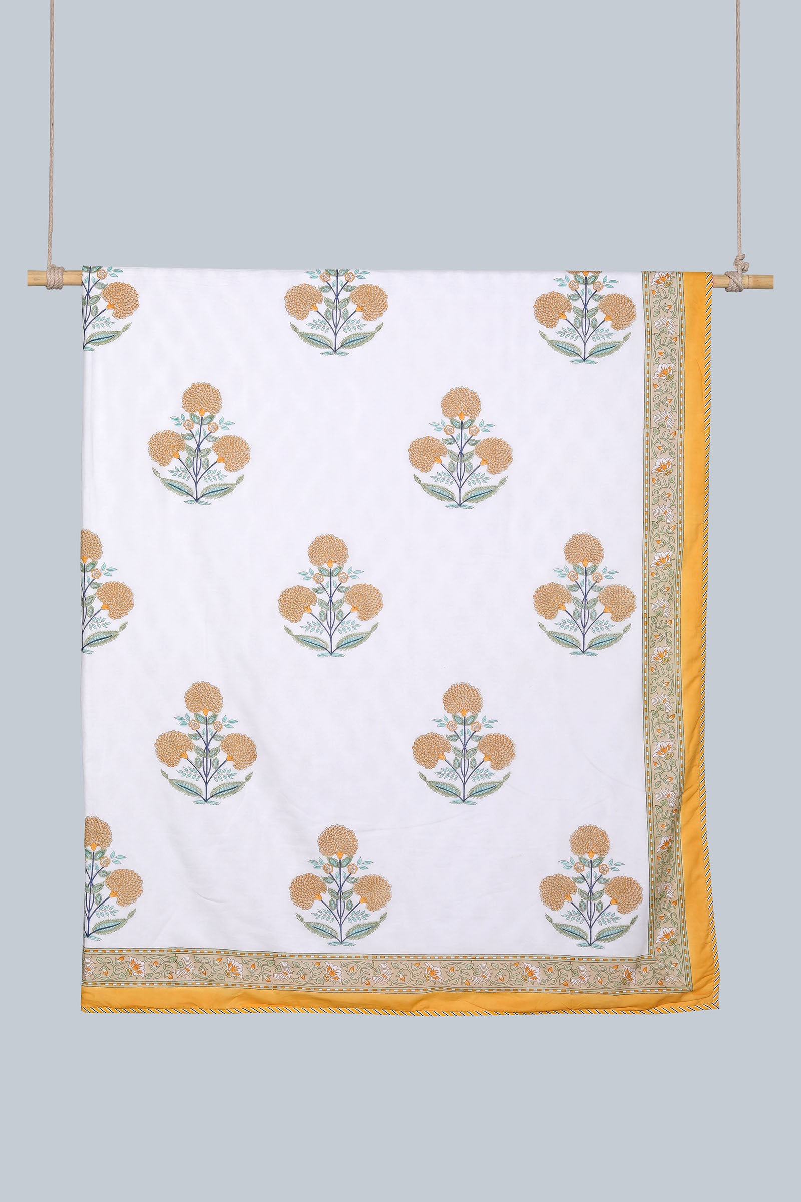 Vintage Marigold Cotton Muslin Dohar - shahenazindia